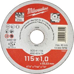 Диск отрезной SCS41 115x1 (по металлу, внутренний диаметр диска: 22мм) MILWAUKEE 4932451474