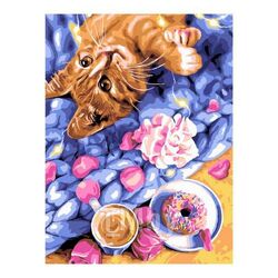 Набор для рисования по номерам, картина 20х28,5 см "Кот и сладости" (основа на карт, краски, кисть) LORI Кпн-275