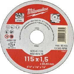 Диск отрезной SCS41 115x1.5 (по металлу, внутренний диаметр диска: 22мм) MILWAUKEE 4932451476