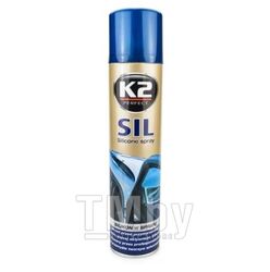 Смазка силиконовая 300мл - универсальная Sil для консервации резиновых и пластмассовых элементов в автомобиле, отталкивает пыль, устойчива к воздействию воды, аэрозоль K2 K6331