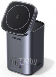 Зарядная станция UGREEN CD342-15076 GaN 100W (2 USB-C + 1 USB-A) + магнитная беспроводная зарядка, настольная Space Gray