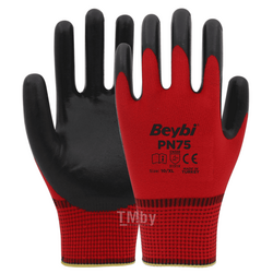 Перчатки нитриловые с гладким покрытием PN-75 красно-черные, размер 9 BEYBI PN-75-09R