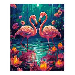 Набор для рисования по номерам, картина 41х50 см "Влюбленные фламинго" (основа на карт, краски, кисть) LORI Кпн-363