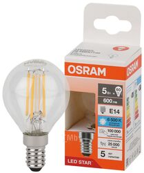 Лампа светодиодная филаментная Р60 5Вт Е14 6500К 4058075688223 LED OSRAM