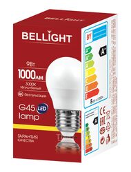 Лампа светодиодная G45 9Вт Е27 3000К LED Bellight