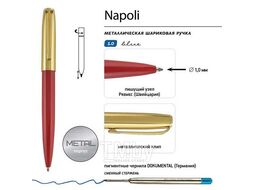Ручка "NAPOLI" шарик. автомат. в подар. футляре, 1,0мм, синяя, корпус красн и зол, черн. футляр Bruno Visconti 20-0383-04/09