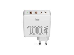 Сетевое зарядное устройство Lyambda 100Вт GaN c 4-мя выходами (2xUSB-C PD100W + 2xUSB-A QC 30W) SLT-100