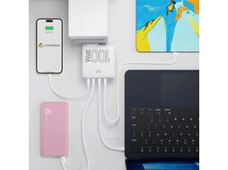 Сетевое зарядное устройство Lyambda 100Вт GaN c 4-мя выходами (2xUSB-C PD100W + 2xUSB-A QC 30W) SLT-100