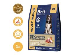 Корм сухой для взрослых собак средних пород с индейкой и телятиной Dog Adult Medium, 3 кг Brit Premium 5063161