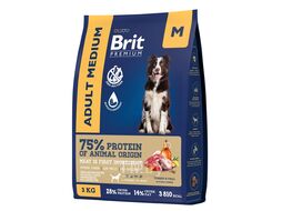 Корм сухой для взрослых собак средних пород с индейкой и телятиной Dog Adult Medium, 3 кг Brit Premium 5063161
