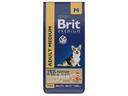Корм сухой для взрослых собак средних пород с курицей Dog Adult Medium, 15 кг Brit Premium 5049967