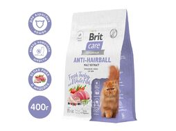 Сухой корм для выведения шерсти у кошек с белой рыбой и индейкой Cat Anti-Hairball, 400 г Brit Care 5066254