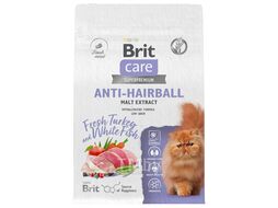 Сухой корм для выведения шерсти у кошек с белой рыбой и индейкой Cat Anti-Hairball, 400 г Brit Care 5066254