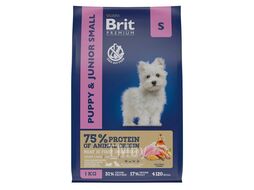 Корм сухой для щенков и молодых собак мелких пород с курицей Dog Puppy and Junior Small, 1 кг Brit Premium 5049875