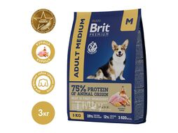 Корм сухой для взрослых собак средних пород с курицей Dog Adult Medium, 3 кг Brit Premium 5049950