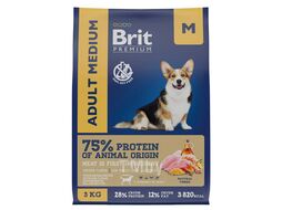 Корм сухой для взрослых собак средних пород с курицей Dog Adult Medium, 3 кг Brit Premium 5049950