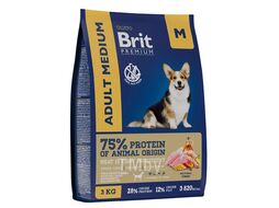 Корм сухой для взрослых собак средних пород с курицей Dog Adult Medium, 3 кг Brit Premium 5049950