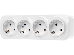 Розетка 4-ая (открытая, с/з) белая, Bailly, LEIDEN ELECTRIC 806009