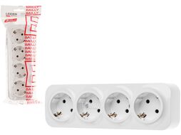 Розетка 4-ая (открытая, с/з) белая, Bailly, LEIDEN ELECTRIC 806009