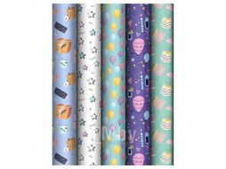 Бумага подарочная 70*100см, "Birthday mood" в рулонах, 80 г/м2, 1 лист, глянцевая, 5 дизайнов Meshu MS_62815