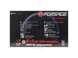 Набор инструментов 82+6пр. Premium 1/4" 1/2(12гр.) 1/2"(17,19мм-6гр.) Forsage F-4821-9 PREMIUM