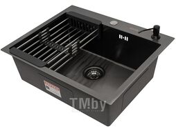 Мойка кухонная Arfeka Eco AR 60x50 + CL AR + DS AR (черный, с дозатором и коландером)