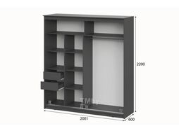 Шкаф-купе NN мебель К №25 2.0м Блэк Лайт (графит серый/лакобель/черный матовый)