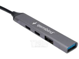 Хаб USB UHB-C444 Gembird 2хType-C + 1хUSB 3.0+ 1хUSB 2.0, алюминиевый корпус, серый, 4port Type-C+USB
