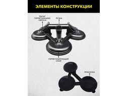 Присоска вакуумная алюминиевая 3 чашки 120 мм TECHNICOM TC-L3110
