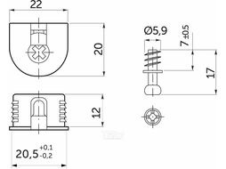 Эксцентриковая стяжка быстрого монтажа 20 мм серая + шток 6*7мм (10шт) AKS