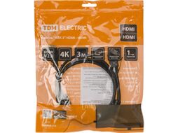 Кабель "АВК 4" HDMI - HDMI, v2.0, позолоченные контакты, с ферритами, 3 метра, TDM SQ4040-0004