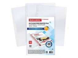 Папки-файлы перфорированные А4 STANDARD, КОМПЛЕКТ 100 шт, матовые, 40 мкм, BRAUBERG 229660