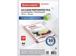 Папки-файлы перфорированные А4 ECONOMY, КОМПЛЕКТ 100 шт, гладкие, 30 мкм, BRAUBERG 229659
