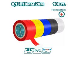 Изолента 10шт TOTAL THPET1013 (черный, белый, красный, желтый, синий)