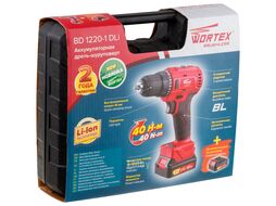 Аккум. дрель-шуруповерт WORTEX BD 1220-1 DLi в чем. (12.0 В, БЕСЩЁТОЧНЫЙ, 2 акк., 1.5 А/ч Li-Ion, 2 ск., 40 Нм, шур. до 6 мм, НЕ подходит к линейке AL