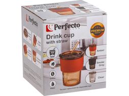 Стакан стеклянный для напитков с трубочкой и кожаным кейсом, 400 мл, Amber, PERFECTO LINEA 31-400201