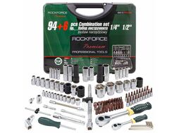 Набор инструментов 94+6пр.1/4", 1/2" (6гр.) + (головка-бита1/4":T40;биты 5/16":М5, 6, 8, 10, 12, 14;головка 1/2"8мм;ключиГ-обр.:4, 5, 6мм, T20H, T25H) Rock FORCE RF-4941-5 PREMIUM