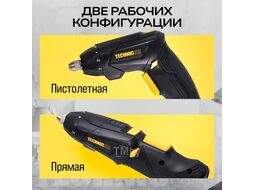 Отвёртка аккумуляторная, 4В, 1.3Ач, 200 об/мин, LED фонарь, 10+1 ступеней крутящего момента TECHNICOM TC-CS106