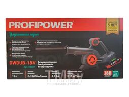 Аккумуляторная бесщеточная воздуходувка DWDUB-18V (Li-ion-1шт, 4.0Ач, З/У, в коробке) ProfiPower E0219