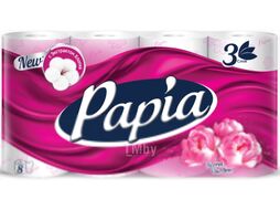 Туалетная бумага Papia Secret Garden белая 3х слойная (8рул)