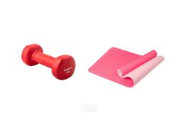 Набор для фитнеса Sundays Fitness Гантель IR92005 2x1кг + Коврик IR97503 (красный, розовый)