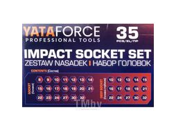 Набор головок ударных 35 пр. (короткие 38мм: 8-23, 24, 27, 30, 32мм, глубокие 78мм: 10, 12-19, 21, 22, 24, 27, 30, 32мм) в пласт.кейсе YATAFORCE YF-4353-5K