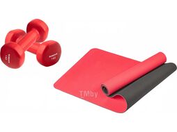 Набор для фитнеса Sundays Fitness Гантель IR92005 2x1кг + Коврик IR97503 (красный, красный/черный)