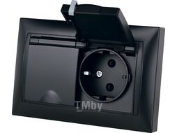 Розетка двойная 2П+З 16А 250В IP44 с защ. шт. с крышкой графит "Лама" TDM SQ1815-0670