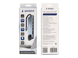Хаб USB C док-станция UHB-D3 Gembird Multiport Type-C to (USB2.0, USB3.1, Type-C PD87W, Type-C, HDMI, SD/TF, RJ45), 8в1, кабель 20см