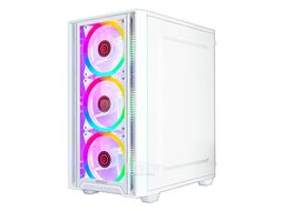 Корпус CL620 GINZZU White, 2*USB2.0 + 1*USB3.0, 4*120мм FRGB (12LW4), стекло, БП снизу, кулер до 160мм, GPU 310мм, белый