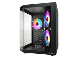 Корпус V190 GINZZU КУБ, mATX, 1*USB2+1*USB3, 3*12 FRGB FAN (12LC4), панели из закаленного стекла. черный