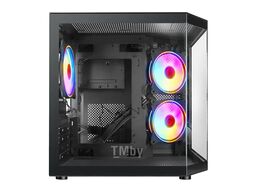 Корпус V190 GINZZU КУБ, mATX, 1*USB2+1*USB3, 3*12 FRGB FAN (12LC4), панели из закаленного стекла. черный