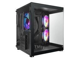 Корпус V190 GINZZU КУБ, mATX, 1*USB2+1*USB3, 3*12 FRGB FAN (12LC4), панели из закаленного стекла. черный