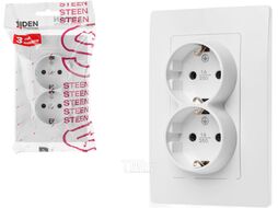 Розетка 2-ая (скрытая, с/з) белая, Steen, LEIDEN ELECTRIC 806036